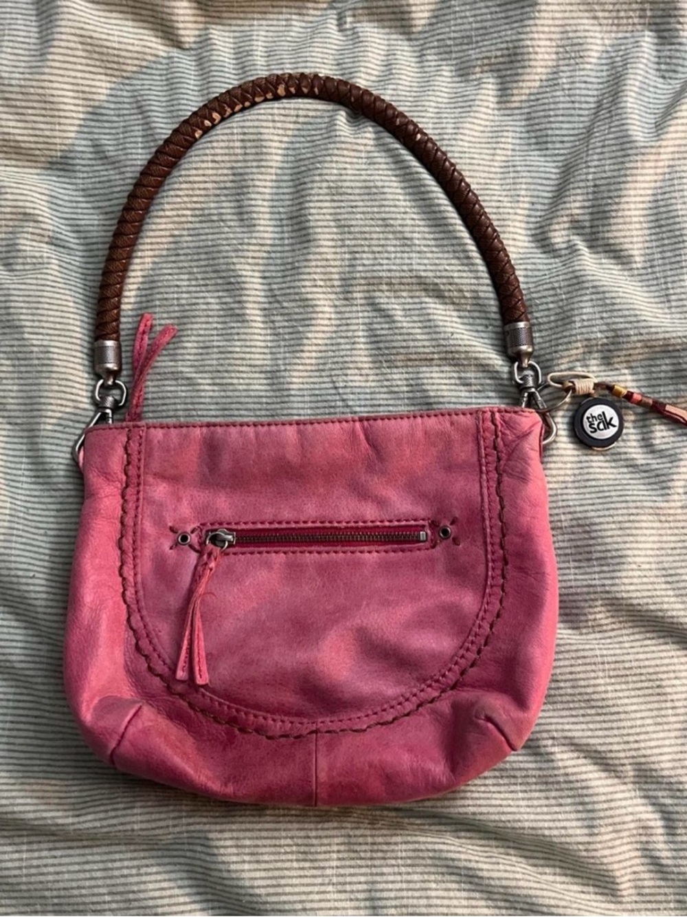The Sak Pink Leather Braided-Handle Shoulder Bag